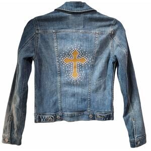 Christian Cross Custom Upcycled Jean Jacket, Women's XS